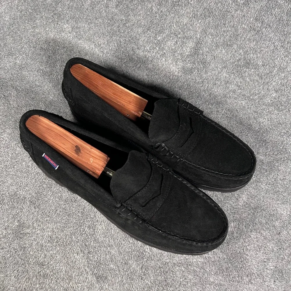 Sebago Penny Loafers Dan Lug Suede Black Chunky Lug Sole Mens 9M  B710050 - NEW